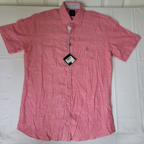 Tailorbyrd NWT Men’s Shirt Medium Pink Short Sleeve Button Front Casual - Picture 1 of 8